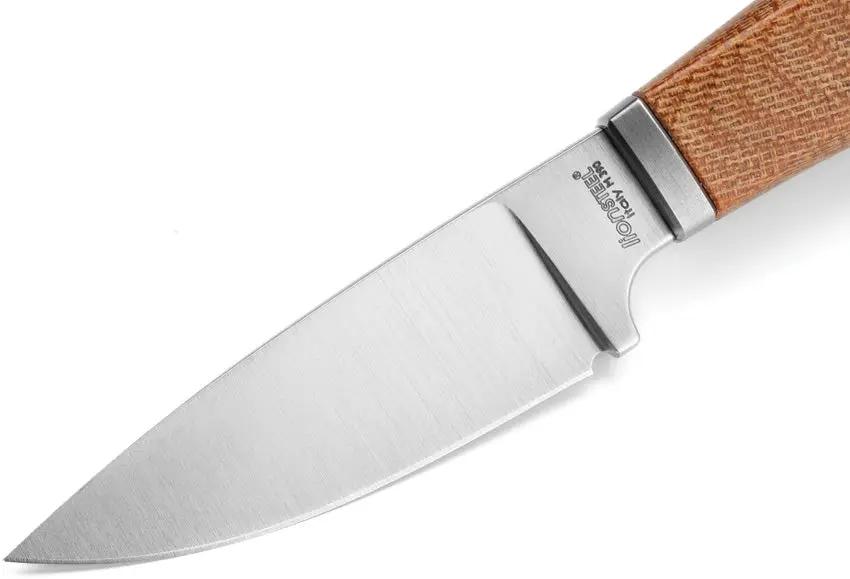 LionSteel Willy Fixed Blade Knife 3.5in M390 Satin Blade Natural Canvas Micarta Handle Leather Sheath for EDC by LionSTEEL