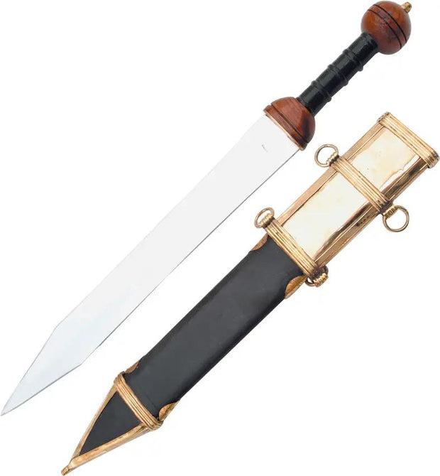 Heritage Forge Gladius Sword - Mirror Polished Blade Black Finish Handle Wood Guard and Brass Fittings Scabbard by Miscellaneous