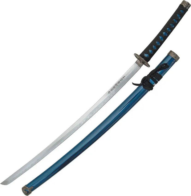 Blue Finish Traditional Sword SW-68BL - Sharpened 26 Inch Blade With Simulated Temper Line And Blue Scabbard by Miscellaneous