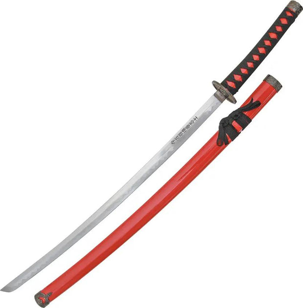 Miscellaneous Traditional Katana Red SW-68R - Sharpened Blade With Red Cord Wrapped Handle And Black Tsuba by Miscellaneous