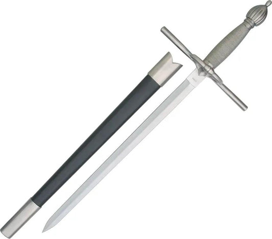HK Medieval Dagger - Stainless Blade, Twisted Wire Wrapped Handle, Cross Guard, Leather Scabbard by Miscellaneous