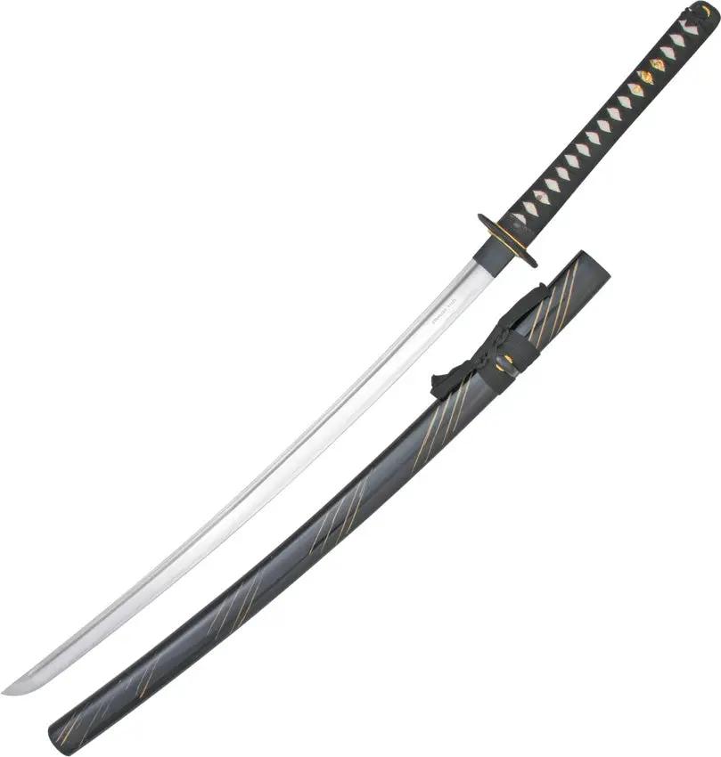 Generic Katana SW-941BK - Carbon Steel Blade With Blood Groove And White Imitation Rayskin Handle Black Lacquer Scabbard by Miscellaneous
