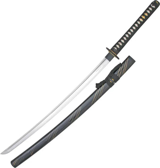 Generic Katana SW-941BK - Carbon Steel Blade With Blood Groove And White Imitation Rayskin Handle Black Lacquer Scabbard by Miscellaneous