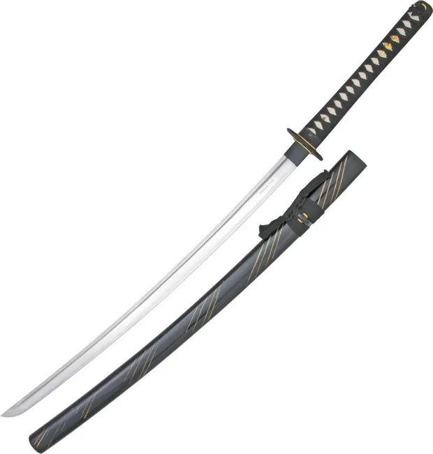 Generic Katana SW-941BK - Carbon Steel Blade With Blood Groove And White Imitation Rayskin Handle Black Lacquer Scabbard by Miscellaneous
