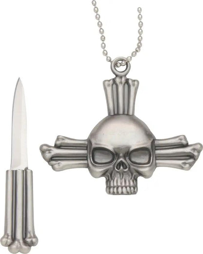 FM Skull Neck Knife With Cross And Chain - Pull Apart Design Revealing One And Five Eighths Inch Stainless Blade by Miscellaneous