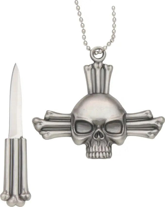 FM Skull Neck Knife With Cross And Chain - Pull Apart Design Revealing One And Five Eighths Inch Stainless Blade by Miscellaneous