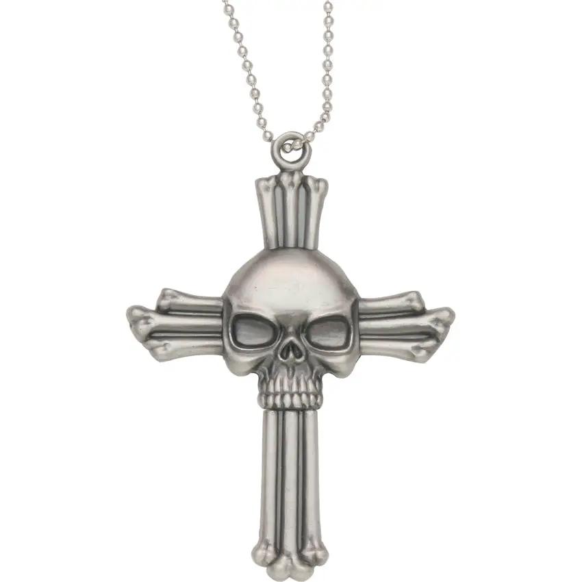 FM Skull Neck Knife With Cross And Chain - Pull Apart Design Revealing One And Five Eighths Inch Stainless Blade by Miscellaneous