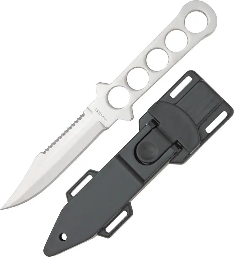 MD Diving Knife - Single Edge 8.5 Inch Overall With 4.125 Inch Blade With Partial Serration One Piece Stainless With Black Sheath by Miscellaneous