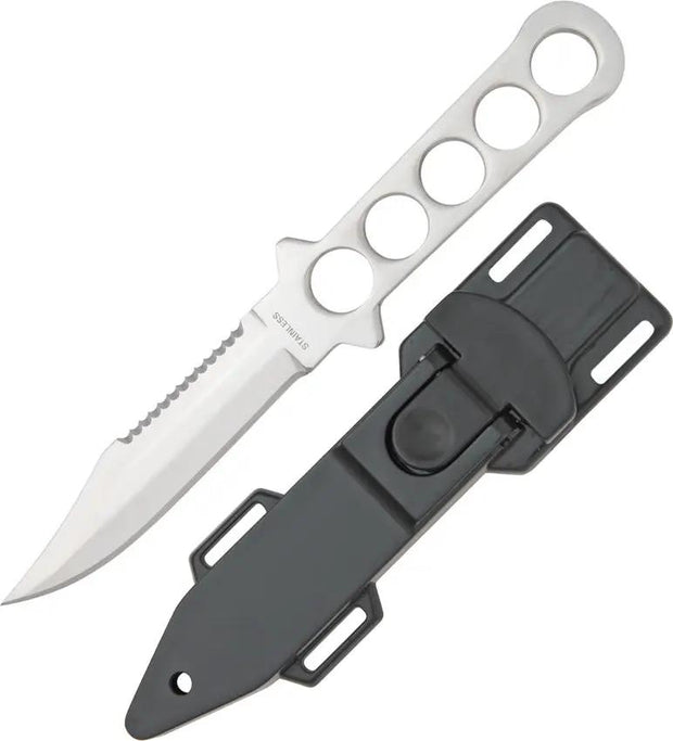 MD Diving Knife - Single Edge 8.5 Inch Overall With 4.125 Inch Blade With Partial Serration One Piece Stainless With Black Sheath by Miscellaneous