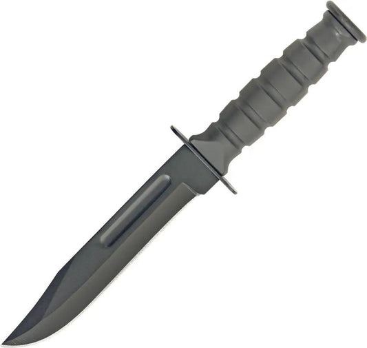 HK Mini Combat Bowie 1023DG - Seven and a Half Inch Black Finish Blade With Grooved Rubber Handle by Miscellaneous