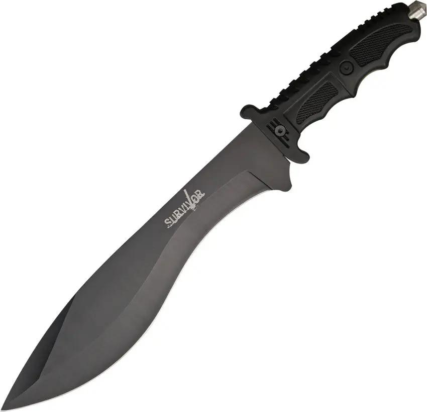 HK Survival Knife HK-717 - 15 Inch Kukri Blade With Survivor Etch And Textured Fingergrooved Handles by Miscellaneous
