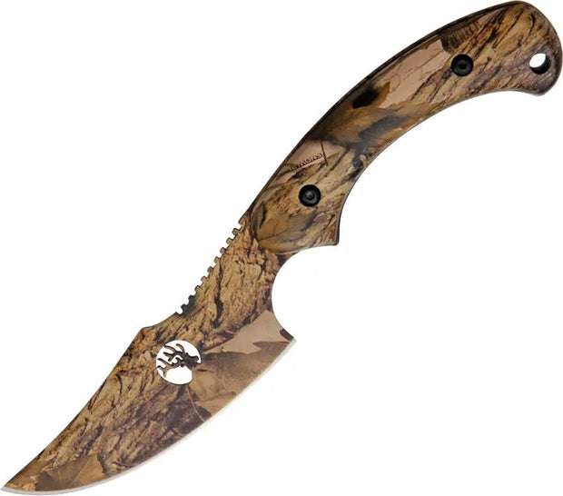 Skinner TA-28GC - 8 Inch Overall Knife With 4 Inch 440 Stainless Blade Deer Head Cutout Snowblind Camo Finish by Miscellaneous