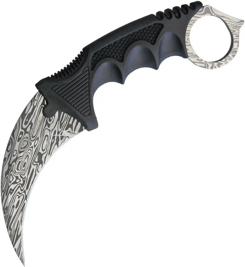 Unbranded Neck Knife YC-9115-M - 3.5in Karambit Blade, Faux Damascus Finish, Glass Breaker, Black Nylon Handle by Miscellaneous