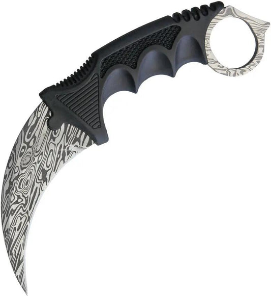 Unbranded Neck Knife YC-9115-M - 3.5in Karambit Blade, Faux Damascus Finish, Glass Breaker, Black Nylon Handle by Miscellaneous