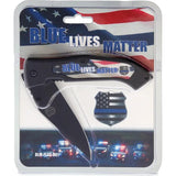 Miscellaneous Blue Lives Matter Linerlock Knife BLM FLAG - 3.5In Blade, 5In Closed, Black Finish by Miscellaneous