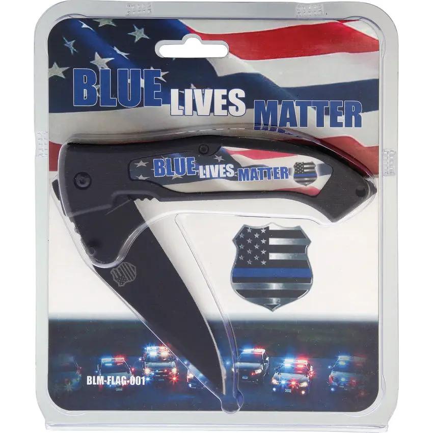 Miscellaneous Blue Lives Matter Linerlock Knife BLM FLAG - 3.5In Blade, 5In Closed, Black Finish by Miscellaneous