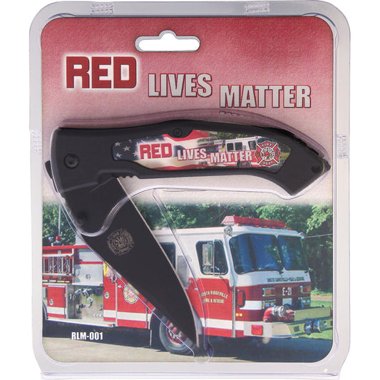 Red Lives Matter RLM-001 Linerlock Knife - 3.5 Inch Blade, 5 Inch Closed, Black Finish, Black ABS Handle by Miscellaneous