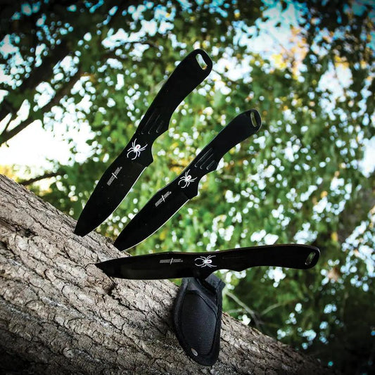 Perfect Point Throwing Knife Set RC-1793B - One-Piece Construction, Black Stainless Blades, Lanyard Hole by Perfect Point