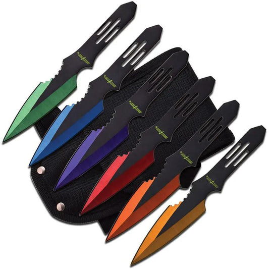 Perfect Point Throwing Knife Set - 6 Piece Color Finish Blades With Leg Straps And Nylon Belt Sheath by Perfect Point