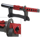 SW Sword Co Mini Oriental Sword SW-1811BK - Satin 440 Stainless Blade Red Cord Wrapped Handle Display Stand Included by Miscellaneous