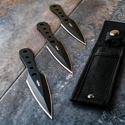 IronBolt 3-Piece Throwing Knife Set PP-022-3B - 6.5 Inch Overall, Black Double-Edge Blades, Lanyard Hole by Miscellaneous