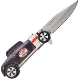 Busted Knuckle Linerlock Auto Knife A O A005 Satin Clip Point Blade Aluminum Car Shaped Handle - Ergonomic Grip by Miscellaneous