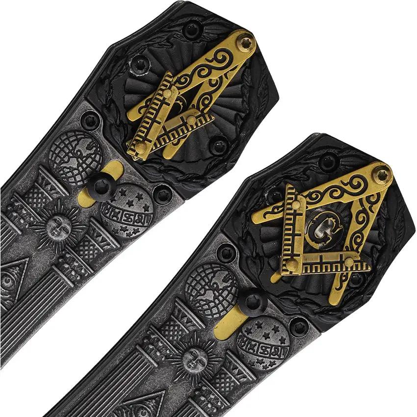 Miscellaneous Masonic Linerlock Moving Logo KN-1976 - Moving Symbol On Black Stonewash Stainless Blade by Miscellaneous