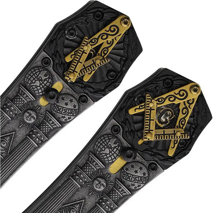 Miscellaneous Masonic Linerlock Moving Logo KN-1976 - Moving Symbol On Black Stonewash Stainless Blade by Miscellaneous