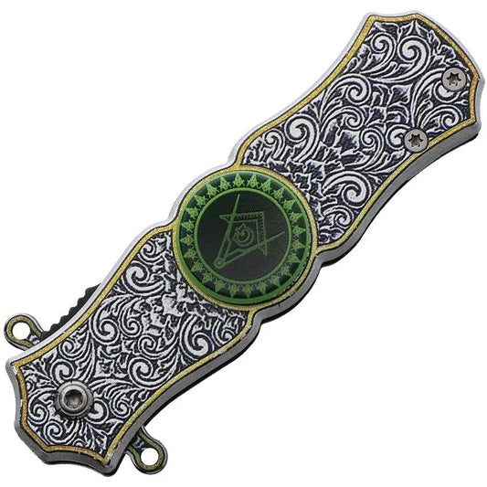 Masonic Spinner Linerlock KN-2002 - Fidget Spinner Handle Knife With Satin Stainless Blade by Miscellaneous
