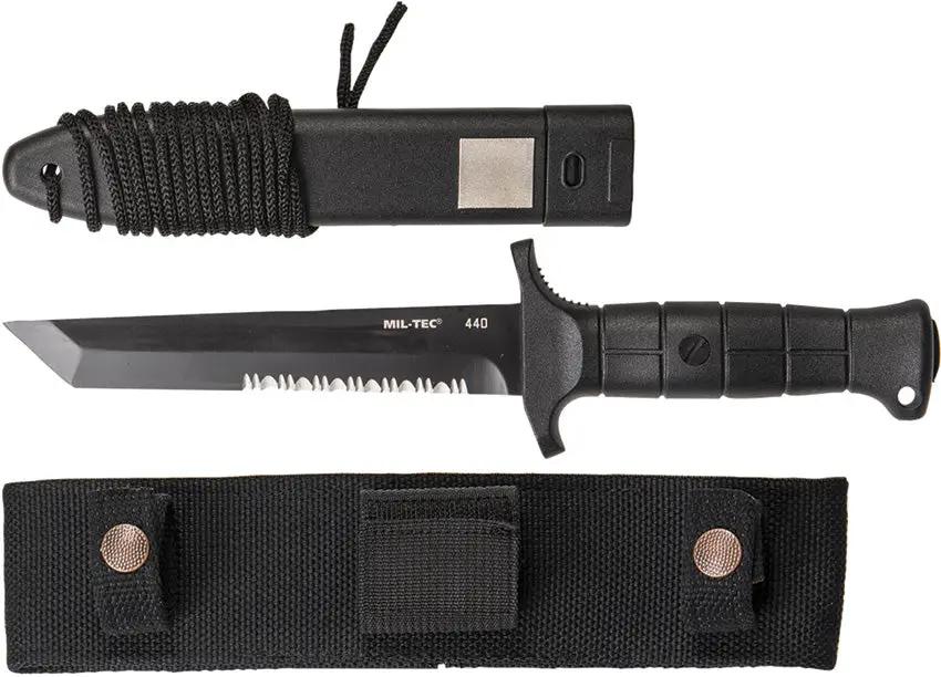 Mil-Tec German Combat Knife 15362100 - 11.88 Inch Overall, 6.5 Inch Black Partially Serrated 440A Stainless Tanto Blade by Mil-Tec