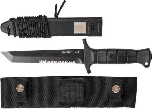 Mil-Tec German Combat Knife 15362100 - 11.88 Inch Overall, 6.5 Inch Black Partially Serrated 440A Stainless Tanto Blade by Mil-Tec