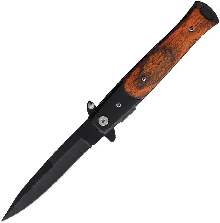 Miscellaneous Linerlock Assisted Opening Knife Brown Wood Handle - Stainless Spear Point Blade With Pocket Clip by Miscellaneous