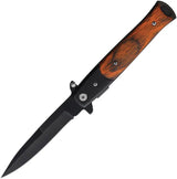 Miscellaneous Linerlock Assisted Opening Knife Brown Wood Handle - Stainless Spear Point Blade With Pocket Clip by Miscellaneous