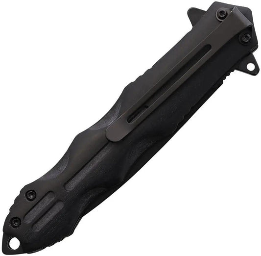 PWT Linerlock Assisted Opening Knife Black Finish Spear Point Blade 3.75 Inch - Black Wood Handle 5 Inch Closed by Miscellaneous