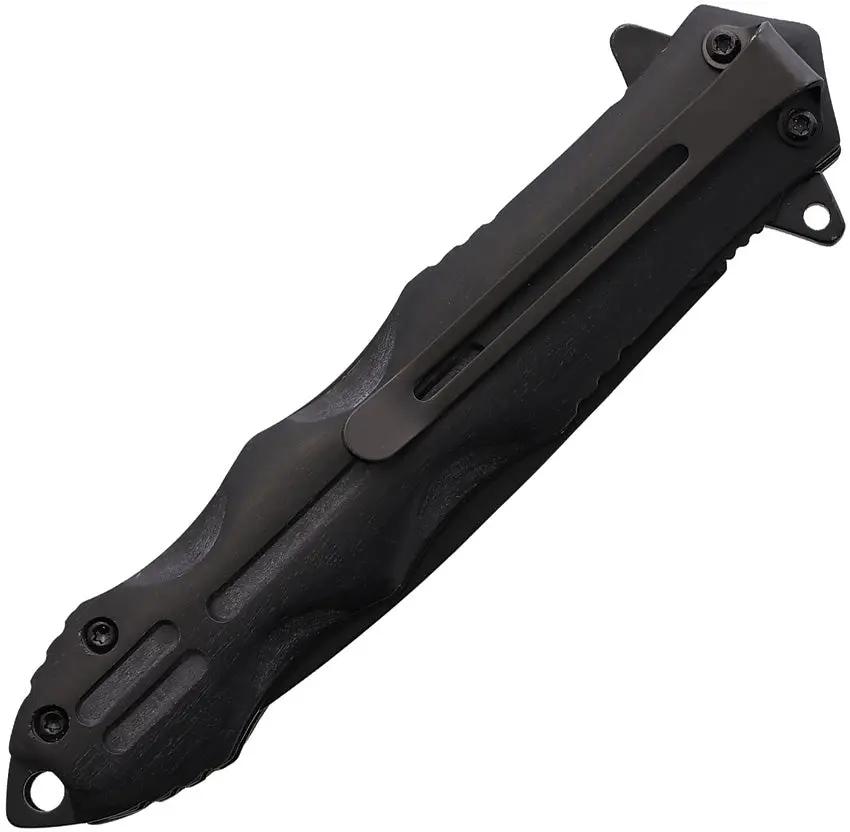 PWT Linerlock Assisted Opening Knife Black Finish Spear Point Blade 3.75 Inch - Black Wood Handle 5 Inch Closed by Miscellaneous