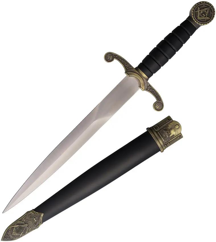 Masonic Dagger KN-1943 - 14.5in Overall Satin Double Edge Stainless Blade With Black Synthetic Handle And Scabbard by Miscellaneous