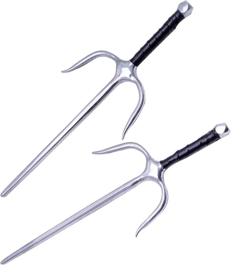 Miscellaneous Chrome Octagon Sai Set - Two 19.5 Inch Chrome Plated Sais With Leather Wrapped Handles by Miscellaneous