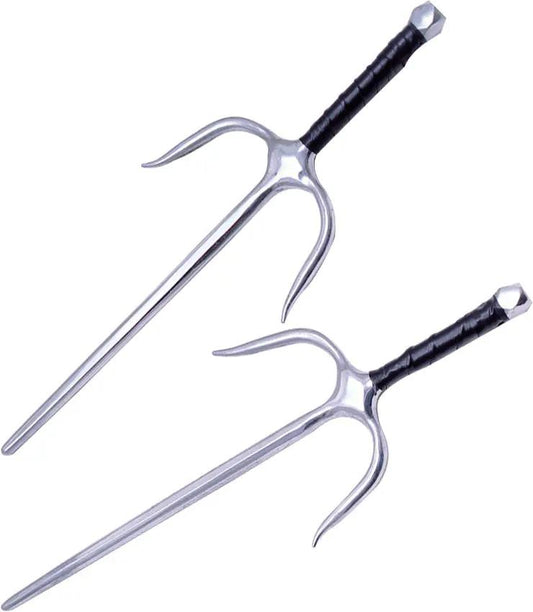 Miscellaneous Chrome Octagon Sai Set - Two 19.5 Inch Chrome Plated Sais With Leather Wrapped Handles by Miscellaneous