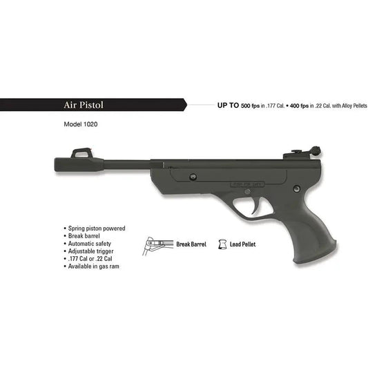 Marksman 1020 Air Pistol -.177 Caliber 550 FPS Break Barrel With Adjustable Trigger and Front and Rear Sights by Marksman
