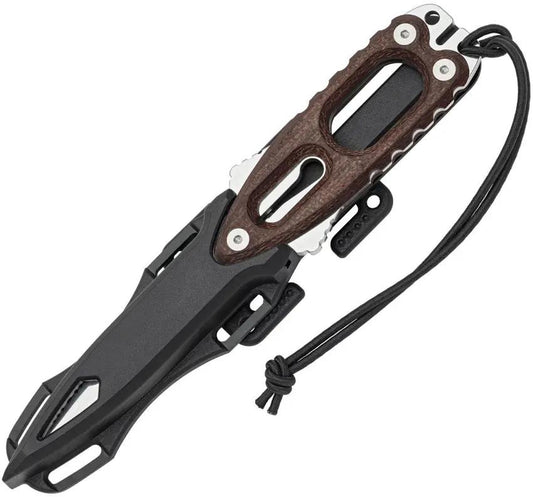 Mac Coltellerie Gunster Dive Knife - Brown Micarta Handle, Satin Serrated Nitrogen Steel Blade by Mac Coltellerie