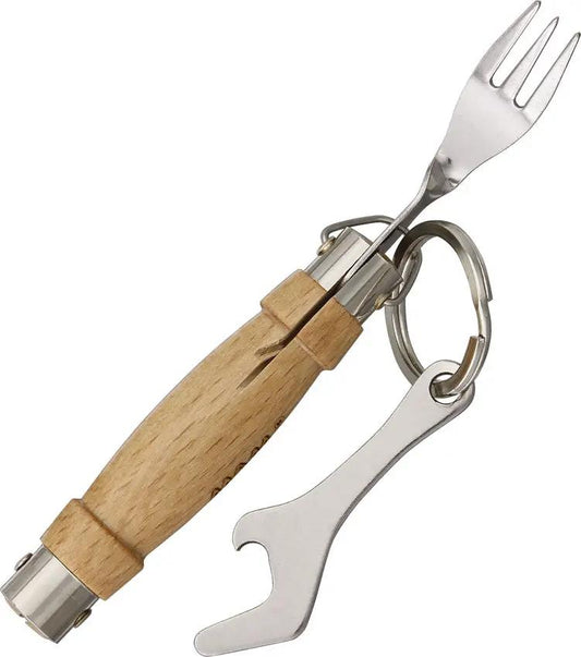 MAM Knife With Fork And Bottle Opener Beechwood Handle Pocket Silver Ring Skinpack - Durable Everyday Carry by MAM