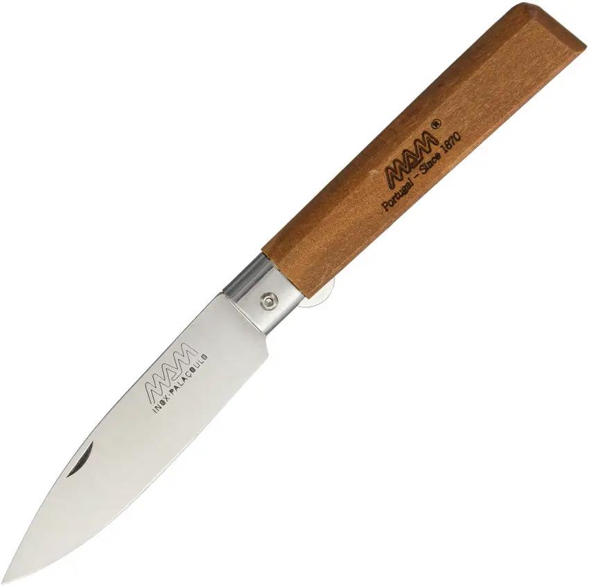 MAM Linerlock Drop Point Olive Knife - Satin Stainless Blade With Olive Wood Handle Boxed by MAM