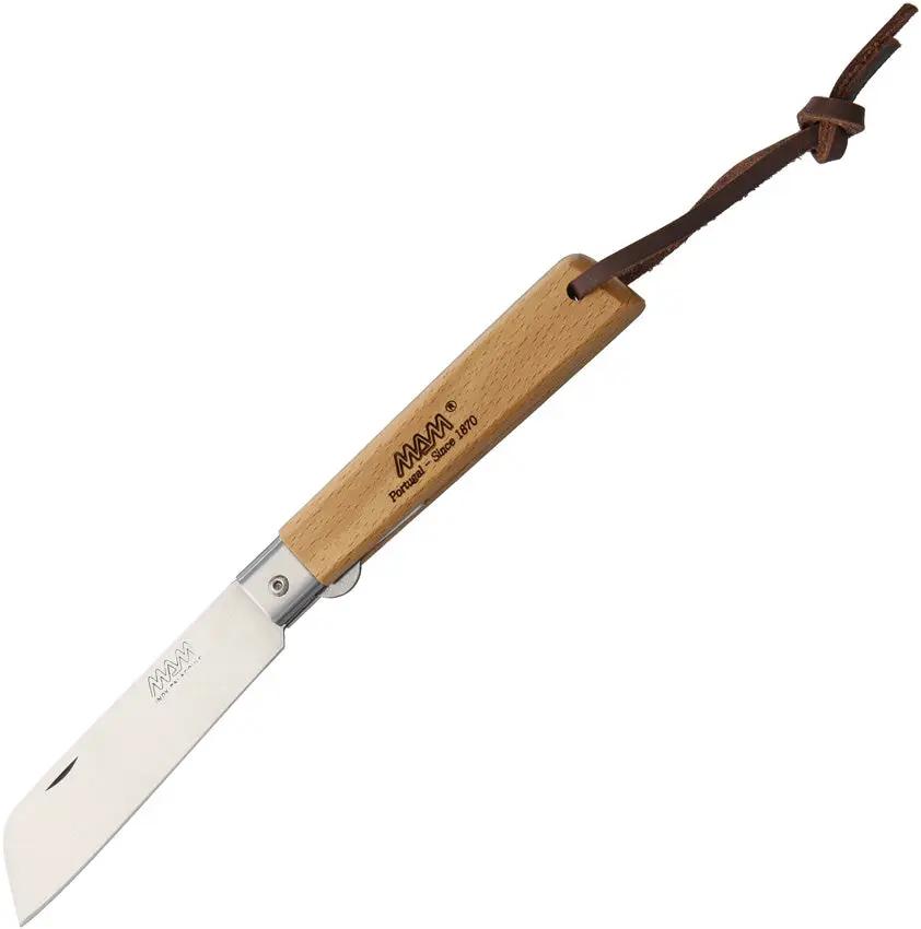 MAM Operario Linerlock Sheepsfoot 2043 Silver Ring Knife - German Stainless Blade Brown Beechwood Handle Box Included by MAM