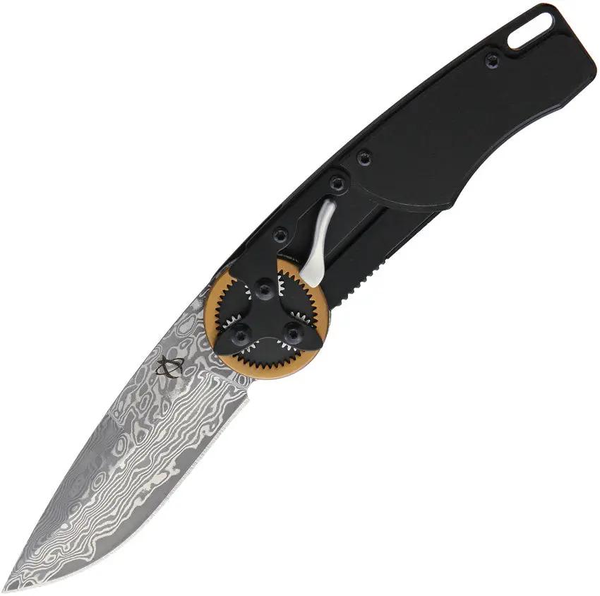 Mantis Gearhead Linerlock Damascus - Gear Assisted Opening With Copper Gear Ring by Mantis
