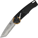 Mantis Gearhead Linerlock Damascus Tanto Knife - Gear Operated Opening With Copper Gear Ring by Mantis
