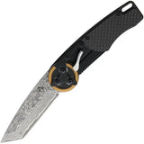 Mantis Gearhead Linerlock Damascus CF - Gear-Driven Opening Knife With Damascus Tanto Blade by Mantis