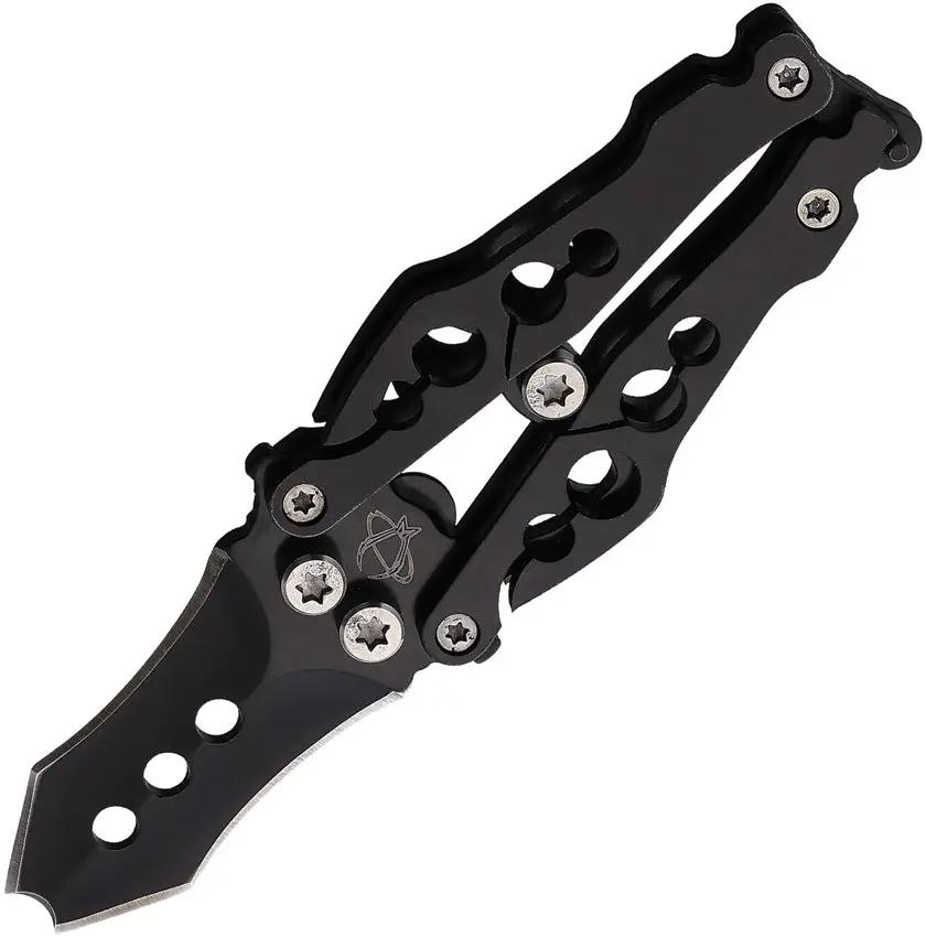 Mantis Bottleneck Butterfly Black BK-2A - Wicked Dual Tip Blade, Patented Latch Lock, Keychain Bottle Opener by Mantis