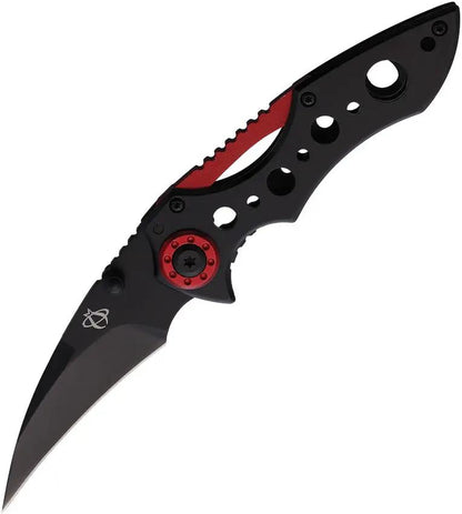 Mantis Isosceles Framelock MR1 - Black Stainless Blade, Red Aluminum Accents, Thumb Stud, Pocket Clip by Mantis