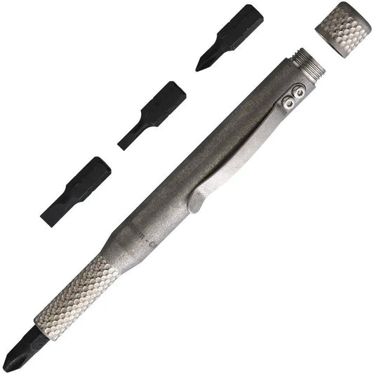 Maratac Titanium Pen Driver - Durable Stonewash Finish With Golf Ball Knurling And Bit Storage by Maratac