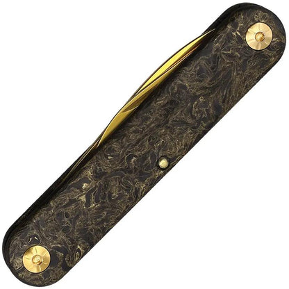 Maserin Folder Gold TiNi EDC Knife 3point5in With TiNi Coated Spear And Serrated Wharncliffe Blades FatCarbon Handle by Maserin